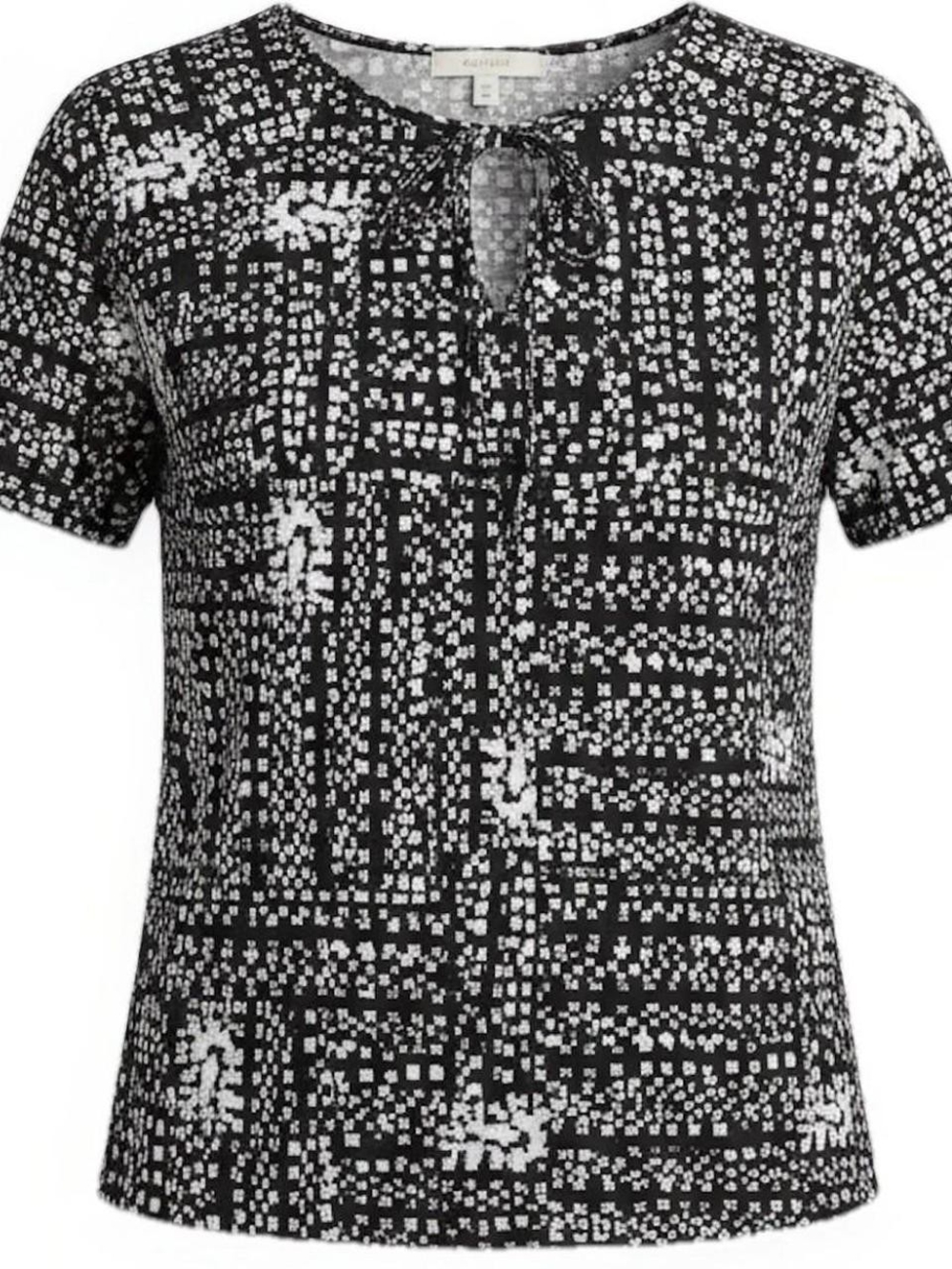 Sunny Leigh Black & White Printed Short-Sleeve Keyhole Top with Tie